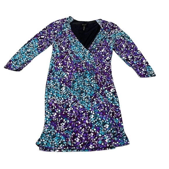 Laundry by Shelli Segal Midi Dress V Neck Polka Dots Blue Purple Size 10 - Picture 4 of 16